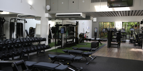 Wide room shot of the gym at Peebles Hydro