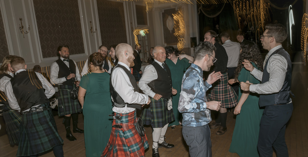 Guests dancing at a reception at Peebles Hydro